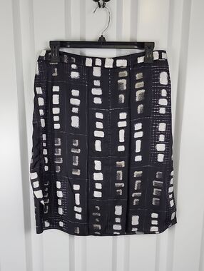 Etro Womens Black and White Geometric Printed Silk Pencil Skirt Size IT 44 US 8